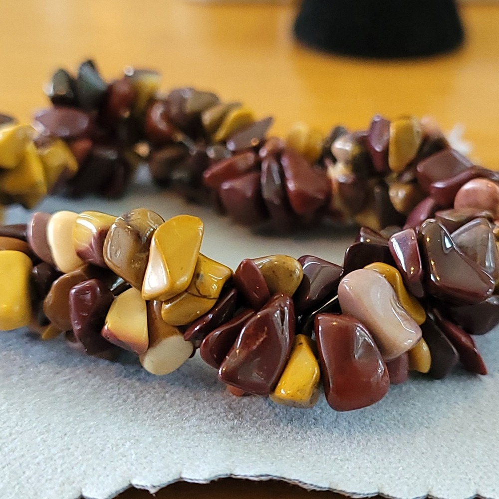 Vintage Mookaite Jasper Chunky Chip Stretch Bracelet Earth Tone 32g